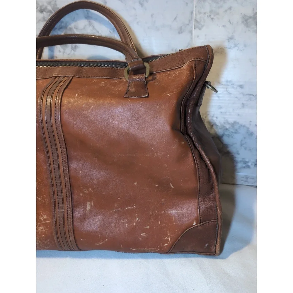 Vintage LAND Brand Brown Leather Duffel Overnight Briefcase Bag 18
